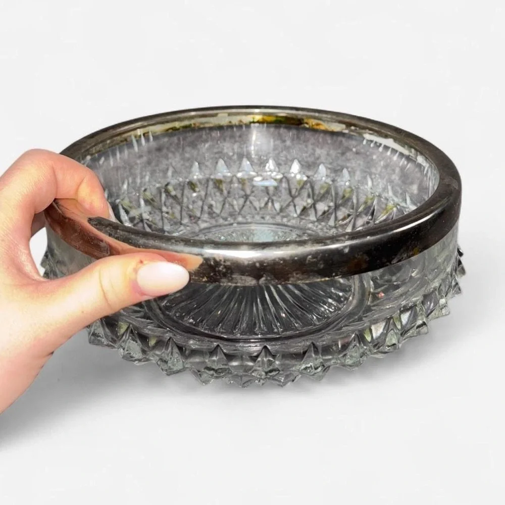 Vintage Genuine Crystal Bowl with Silver-plated Rim (Made In England) - Picture 14 of 16